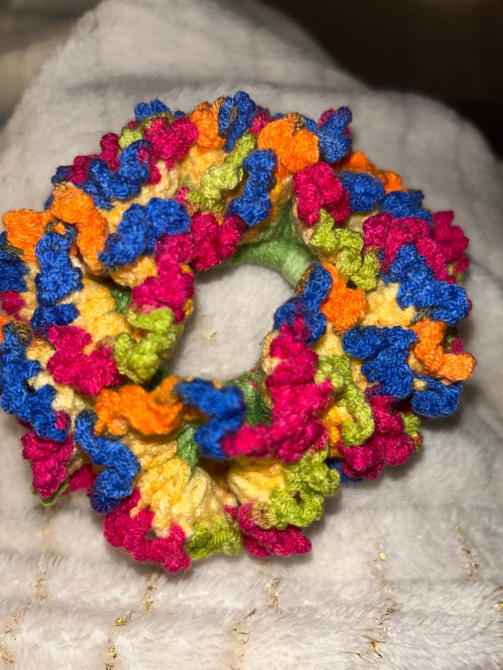Hand Crafted Multicolor Crochet Ruffled Hair Scrunchie
